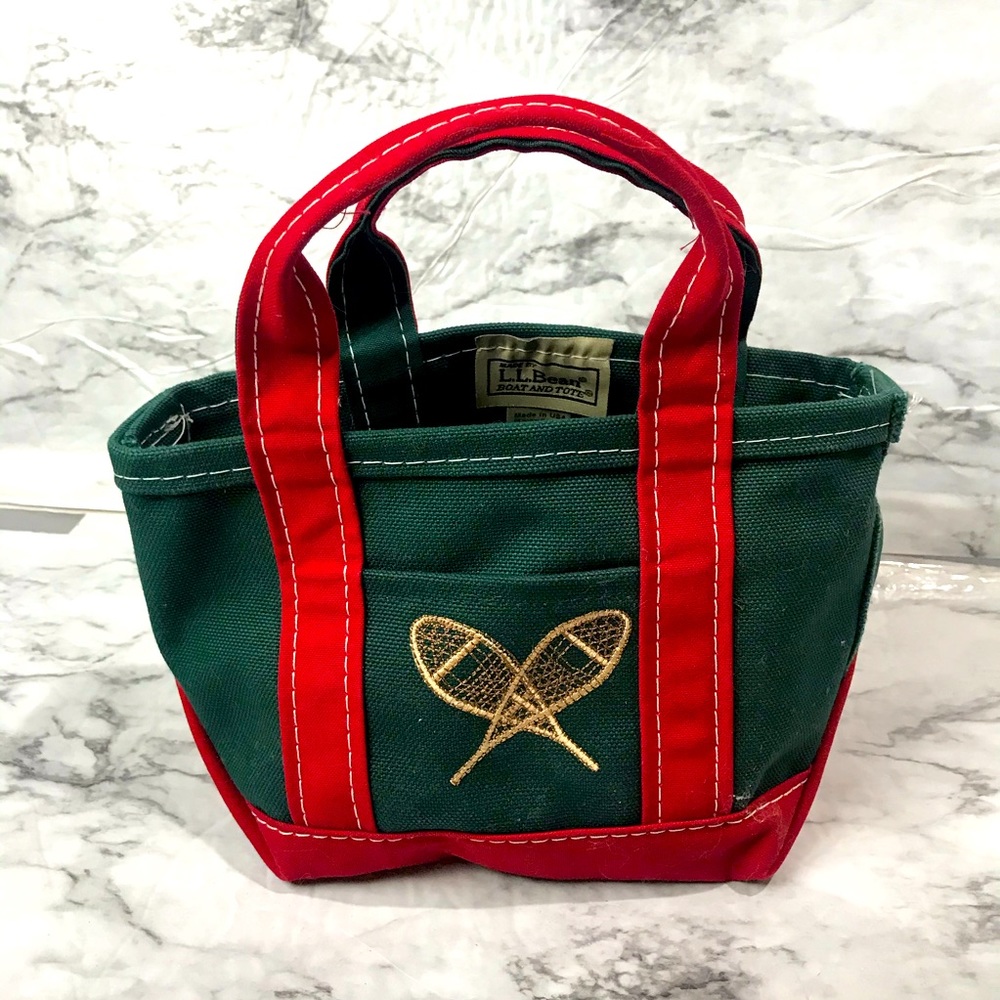 LL Bean Canvas Bag Boat & Tote Bag Small Green Red